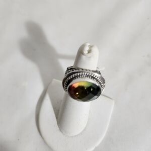 Elegant Sterlibg Silver Ring with Multicolor Gemstone Size 6